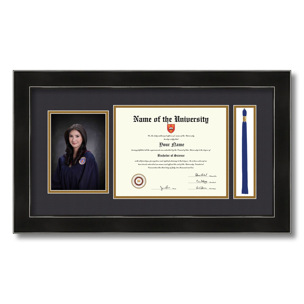 ArtToFrames 8x10 inch Diploma Frame with 5x7 Inch Image Opening and Tassel Opening - Framed with Black and Gold Mats, Comes with Regular Acrylic and Sawtooth Hanger for Wall Hanging (DIT-8x10)